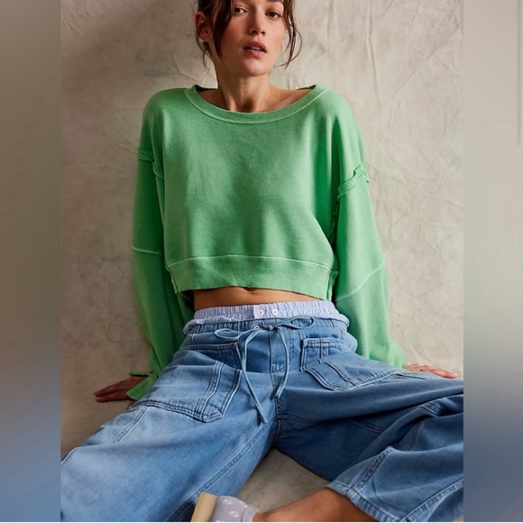 Free People We The Free Cropped Camden Sweatshirt in Meadow Size XL NEW $78.00 - Picture 6 of 16